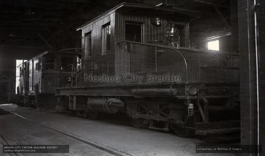 Negative: Claremont Railway locomotive #20 in the Lafayette Street carbarn